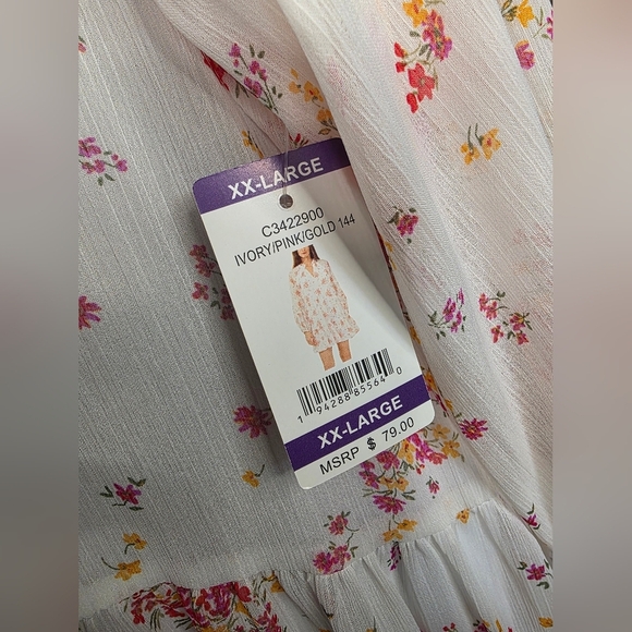 NWT Vince Camuto White Floral Ruffle Sheer Long-sleeve Lined Spring Dress XXL - Picture 8 of 11